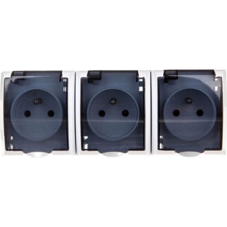 Enchufe triple hermético Fala con o sin tapa transparente IP44, color blanco GNH-3HZ/00/d