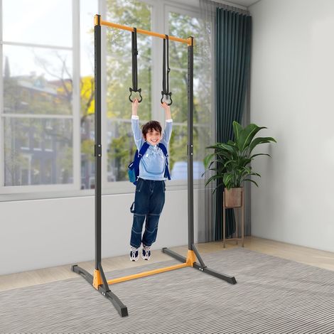 Pull-Up Station with Rings, Adjustable Height 160-215cm, Steel Construction, Black and Yellow, Free Standing, 400kg Load Capacity, 11 Levels (1/5)