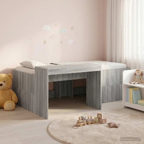 Cama alta para niños con escritorio gris