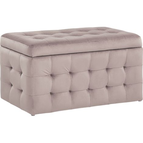 Pouf 72 x 42 cm en Velours avec rangement Chesterfield Rose Capitonné Michigan