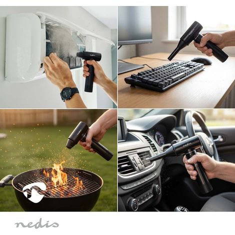 Nedis Kabelloser Turbo-Luftbläser / 200 W / 130000 U/min / Auto / Computer und Tastaturen / Draußen / Haus / Hobby & Spielzeug / Blaskraft: 180 g / 3 Geschindigkeitsstufen