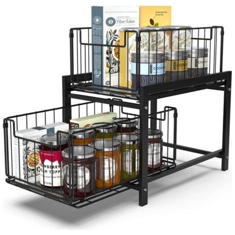 Rangement sous évier à 2 Niveaux, Rangements sous Evier 2 Niveaux Organisateur Coulissant, Organisateur de Cuisine avec Tiroirs Coulissants, Panier de Rangement Coulissant en métal. (1/4)