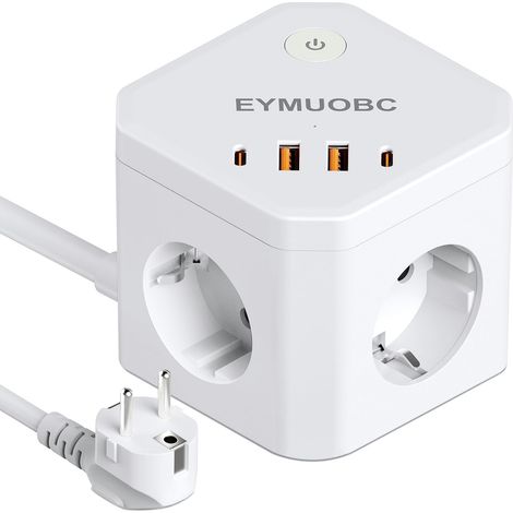 Cube Multiprise 8-en-1 avec USB C PD 20W, 3680W avec Interrupteur et Rallonge Electrique, 4 Prises avec et 4 Ports USB, Câble Extension 2M, pour Maison, Bureau et Voyage (1/5)