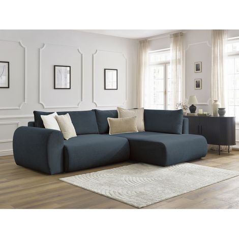 BOBOCHIC - Canapé d'angle L convertible coffre LUCIEN tissu lisse Angle droit  Bleu foncé (1/5)