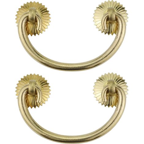 2 Pièces Poignées de porte vintage en laiton Tirer La Poignée armoires Bouton de garde-robe commode antique Poignet d'anneau de traction,doré (6.5CM) (1/4)