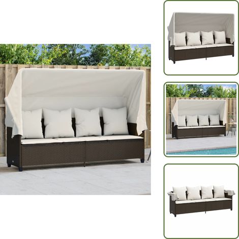 The Living Store Sonnenliege mit Dach und Kissen Braun Poly Rattan - Sonnenliege mit Dach (1/5)