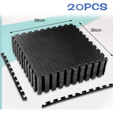 Tapis de Sol de Gym Sport avec 20 Dalles de Protection en Mousse 30cm x 30 cm Noir (1/5)
