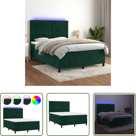 vidaXL Matelas ensaché - Sommier à lattes de lit avec matelas LED Vert foncé 140x190 cm (1/5)