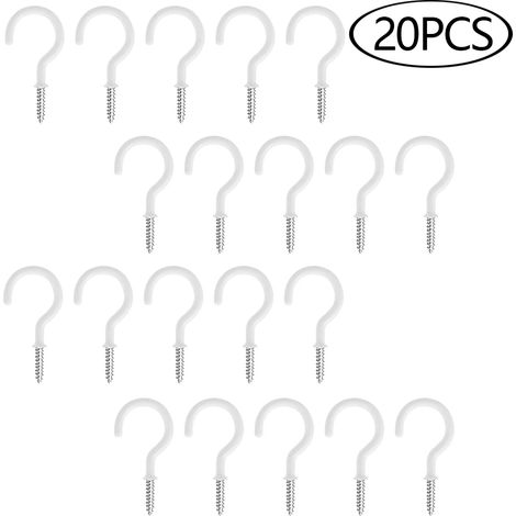 Lot de 10/20 crochets à visser pour plafond, multifonctionnels et robustes, en fer trempé dans du plastique, pour support de plantes suspendues. (1/5)