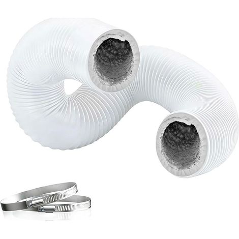 Tuyau Évacuation Climatiseur Mobile 5 m, Ø 150 mm Rallonge Tube Climatisation en PVC Aluminium Gaine Climatiseur Mobile Pour Extracteur d'Air Sèche-linge Hotte Hangar (Blanc) (1/5)