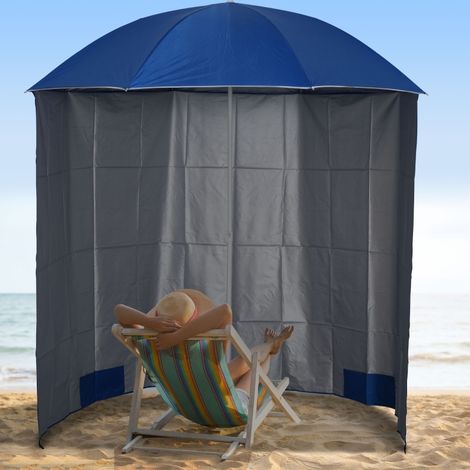 Ombrellone da spiaggia in metallo blu con parete laterale, tessuto in poliestere con rivestimento UV, borsa inclusa