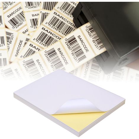 100 feuilles de papier autocollant A4, finition mate, pratique, pour étiquettes adhésives imprimables, blanc, vierge, fond jaune (1/5)