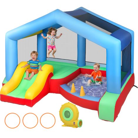 AIYAPLAY castillo hinchable para niños con soplador, tobogán, cama elástica, piscina de pelotas, juego de aros, toldo, para exterior, 290x230x200 cm (1/5)