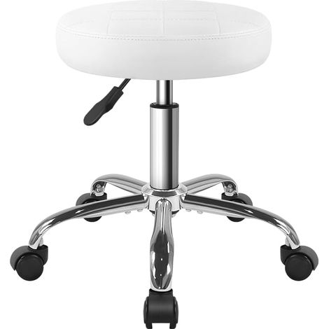 Tabouret pivotant classique avec roulettes, pour salon, travail, maison, spa, magasin, hauteur réglable, petit tabouret blanc (1/5)