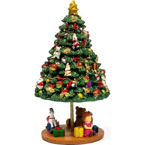 Statuetta di Natale alberello con carillon decorazione per interno h 18 cm