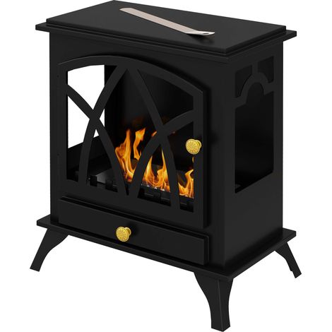 Cheminée Bioéthanol au Sol, Brûleur 1.2L, Couverture 25m², 45x28x54cm, Noire (1/5)