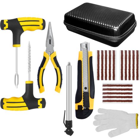 Kit reparation pneu voiture,outil complet pour vos crevaisons en cas d'urgence,kit de réparation de pneus portables,adapté à toutes les marques et modèles de voitures. (1/5)