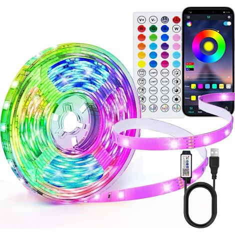 Ruban LED 10M, Bande LED RGB Multicolore avec Télécommande et Application, Synchronisation de la Musique, Mode Minuterie, pour Chambre, Salle de Jeux, Fête, Festival [Classe énergétique F] (1/5)