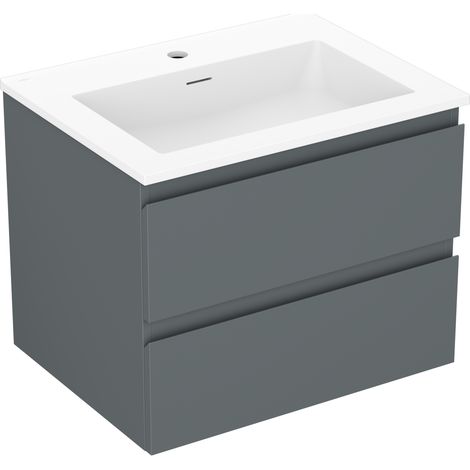 Mexen Orio Badezimmerschrank 60 cm mit Waschbecken Otis, 2 Schubladen, Graphit matt/weiß matt - 91A10-06047-2-BFF66-W18M01 (1/5)