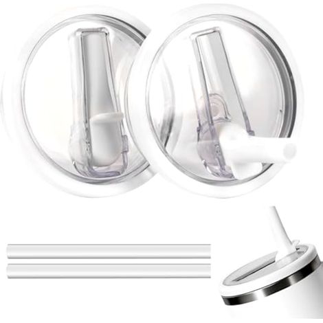 Lot de 2 gobelets de 1200 ml avec couvercle à rabat avec paille de rechange compatible avec Stanley Quencher, anti-fuites, résistants aux éclaboussures, réutilisables pour gobelet de voiture et (1/5)