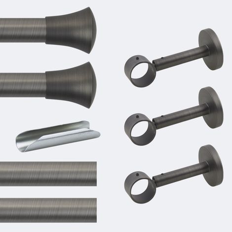 Kit de tringle à rideaux Carbone 300cm Diam.28mm Embout Pommeau - Fixation Mur - Boulet (1/3)