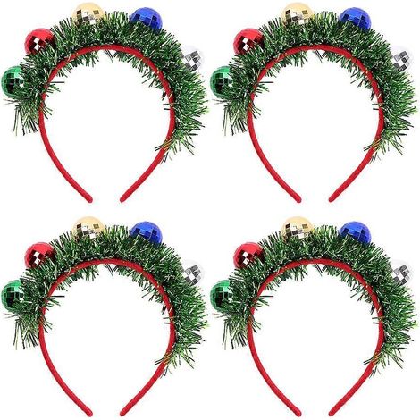 Lot de 4 serre-têtes à boules lumineuses de Noël, accessoire de mode pour les fêtes et banquets de Noël (vert)-Green