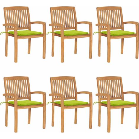 vidaXL Sillas de jardín apilables 6 uds madera de teca con cojines (1/4)