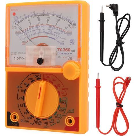 Multimètre analogique compact avec précision élevée, multiples gammes de mesure (tension, courant, résistance), design ergonomique et sécurité renforcée