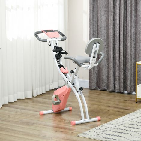 Bicicleta Estática Plegable Regulable en Altura Resistencia Magnética Ajustable Bici Estática con Pantalla LCD y Asiento con Respaldo Sensor de Pulso Carga 120 kg para Casa 105x48x118 cm Rosa (1/5)