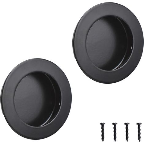 Lot de 2 poignées rondes à encastrer noires, poignées de porte invisibles en acier inoxydable pour tiroir de grange coulissant, placard/5,1 cm (1/5)
