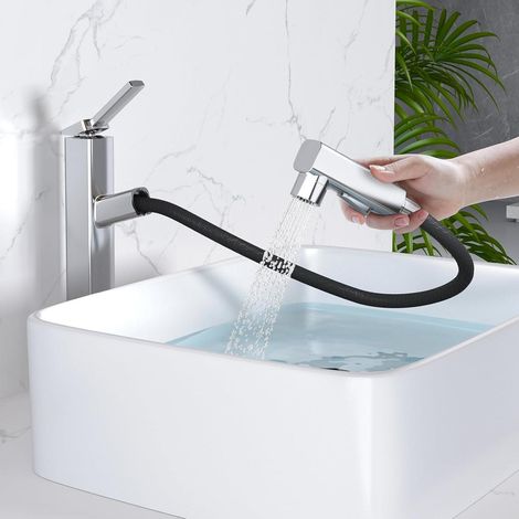 Mitigeur de lavabo avec douchette extractible, 3 modes, chromé, 1 trou (1/5)