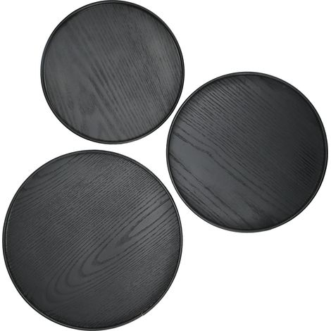 Plateau rond japonais noir de 30/27/24 cm de diamètre, pouvant servir de plateau à thé ou d'assiette. (1/5)