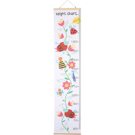 Règle Murale en Bois et Toile Huilée Style Nordique de Croissance Motif Fleur Cartoon, Facile à Accrocher Enrouler pour Rangement pour Garçon et Filles (1/5)