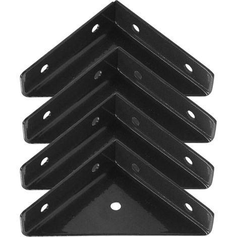 Lot de 4 équerres triangulaires en fer noir, équerres d'angle renforcées, taille moyenne, adaptées aux meubles, étagères, lits et tables, résistantes à la corrosion et polyvalentes. (1/5)