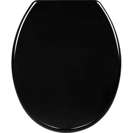 (Noir) Abattant de toilette haut de gamme à fermeture douce avec charnière réglable, couvercle en forme de O, adapté à la salle de bain (1/5)