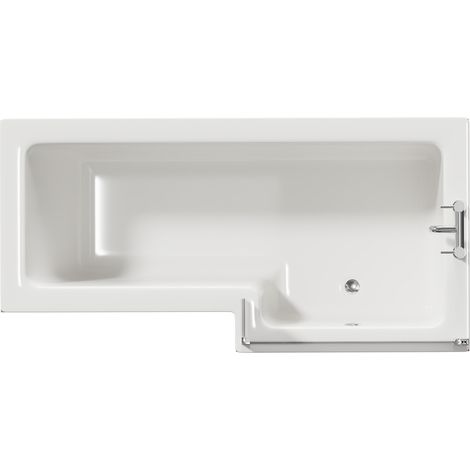 Loire 1700mm Right Hand L Shaped Shower Bath with Bath Screen and Tobacco Oak Front and End Bath Panel (1/5)