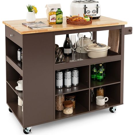 Kitchen Island Rolling Storage Trolley Cart Cupboard With 4 Adjustable Shelves (1/5)