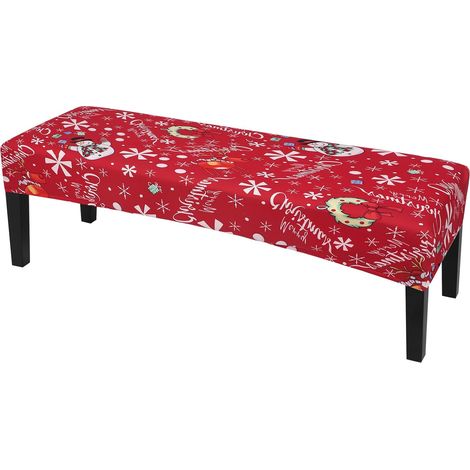 Housse de Banc de Salle à Manger de Noël, Housse de Siège de Banc Longue Extensible et Lavable, Housse de Banc de Table de Salle à Manger Rectangulaire pour Salle à Manger, Salon, Cuisine (Bonhomme de (1/4)