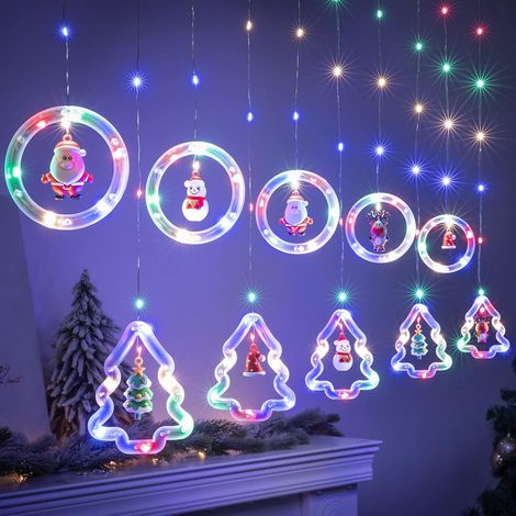 Rideau Lumineux Noël Sapin Anneaux avec Figurine, 3m Guirlande Rideau Lumineux Fenêtre Intérieur USB Multicolore, Décoration Noël Fenêtre Lumineux 3D Lumières Chambre Maison Fête (1/5)