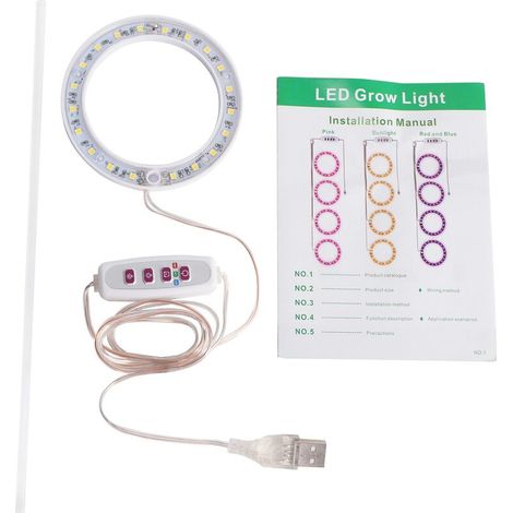 Lampe LED à spectre complet pour plantes grasses, lampe annulaire USB en forme d'ange pour la croissance des plantes succulentes et des plantes à fleurs (lumière du soleil)-AquaForge (1/5)