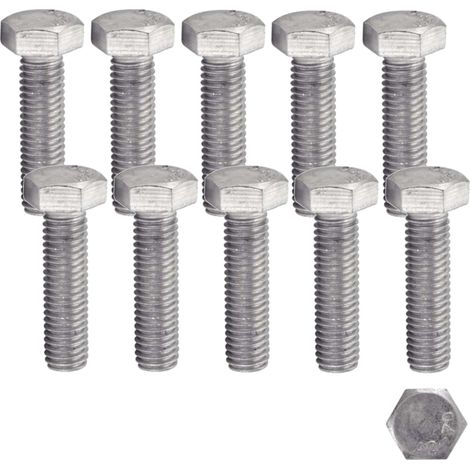 10x Vis métaux tête hexagonale TH M6x16mm acier inoxydable A2 norme DIN 933 filetage total (1/2)