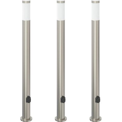 vidaXL Balizas de luz con toma de corriente, 3 unidades, 110 cm, acero inoxidable, IP44 (1/2)