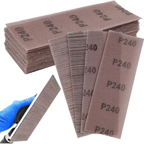 25 Stück 70 x 198 mm Schleifblätter, Schleifgitter, Schleifnetz, Netz für Handschleifer, Körnung 240, für Wände, Holz und Lacke (240) (1/5)