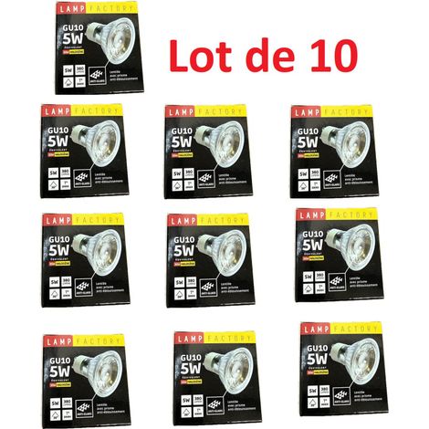 Lot de 10 ampoules LED 5W spot GU10 chaud 3000K 380lm 230V verre non-dimmable 36° FACTORY TRAJECTOIRE 003519-10