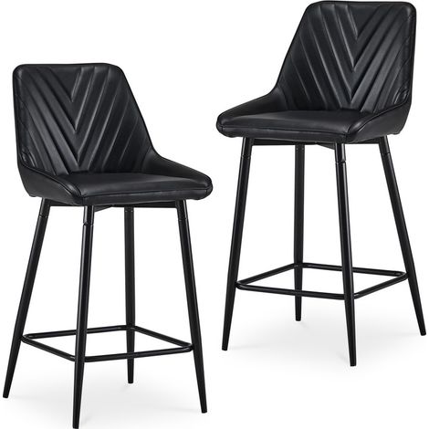 Bar Stools Set of 2 Faux Leather Padded Bar Chairs with Backrest and Metal Legs,Industrial High Back Barstools for Home Kitchen Counter Black (1/5)