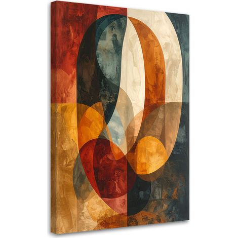 Tableaux, Abstraction géométrique dans les tons beige doré et brun rougeâtre,30x45 (1/4)