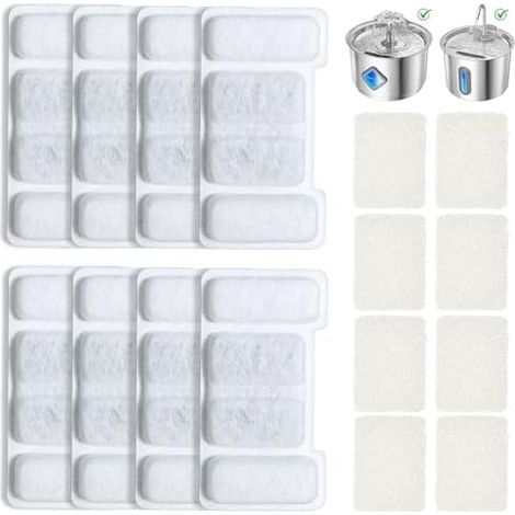 Zivacate Katzenbrunnen Filter - 8 Stück Kohlefilter & 8 Stück Schwämme Dreifach-Filterung, Filter Katzenbrunnen für Zivacate Trinkbrunnen für 2.2L / 2.8 L (1/5)