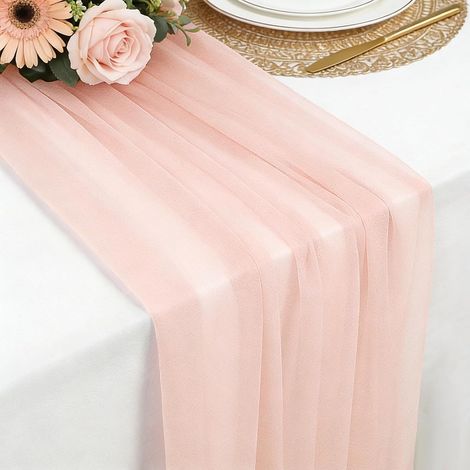 Chemin de table en mousseline rose clair, 77x300 cm, doux et confortable, pour mariage bohème, fête, baptême, baby shower ou cuisine (1/5)