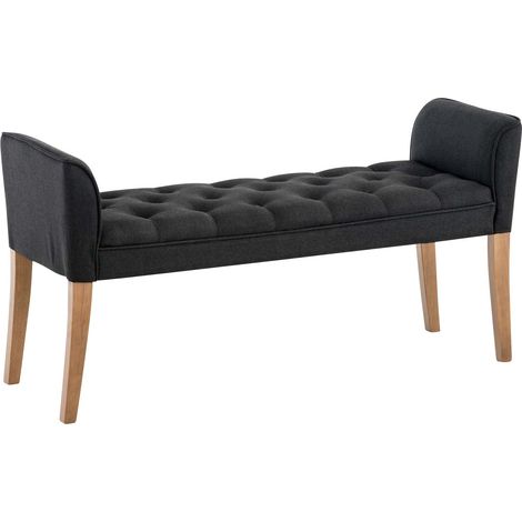 Banco tapizado en tela gris oscuro con patas de madera 133cm de ancho BAN10002