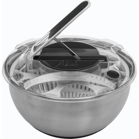 Salatschleuder mit Hebel, Edelstahlschüssel + Salatzentrifuge, 3,5 L